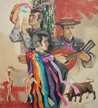 Yuri Vasiliev; Spanish Trio, 2011, Original Painting Oil, 90 x 100 cm. Artwork description: 241 ethnic, music, spanish, trio, gay, bullfight, korrida, toreador...