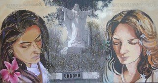 Zoraida Haibi Figuera; Empty Vessels, 2007, Original Mixed Media, 48 x 24 inches. Artwork description: 241 Two women dealing with the loss of their unborn children; acrylic, charcoal, dried baby' s breath, photocopies, and flowers on canvas...