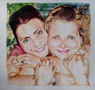 Zoraida Haibi Figuera; Mary And Liz, 2021, Original Watercolor, 24 x 24 inches. Artwork description: 241 dual portrait using Inktense washes and Inktense pencils on watercolor paper...