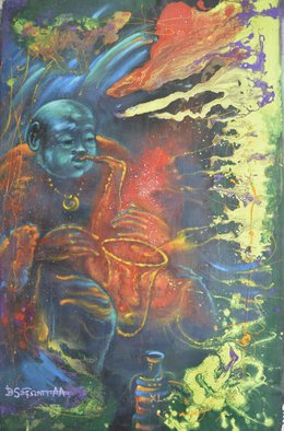 Artist: Andrei Autumn - Title: jazzman aka street musician - Medium: Acrylic Painting - Year: 2020