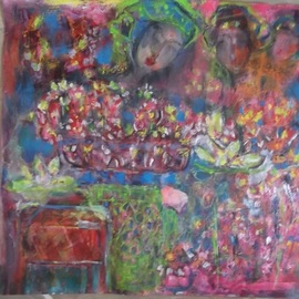 Lola Estrella: 'balinese flower market', 2019 Mixed Media, Popular Culture. Artist Description: visiting Bali every year I feel the neccessity of reflecting the Island of Gods and its culture.I use oil , acrylics on paper...