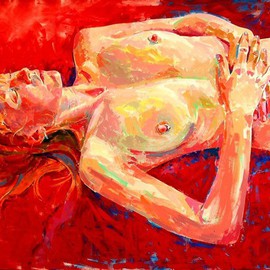 Lawrence Buttigieg: 'Nude XXVIII Nude lying on red background', 2007 Oil Painting, nudes. 