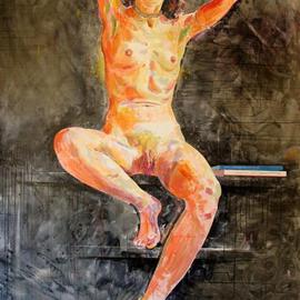 Lawrence Buttigieg: 'Nude with books', 2008 Oil Painting, Representational. 
