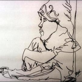 Stephanie Hayden: 'Man at Rest Blind Contour Drawing', 2002 Pen Drawing, Abstract. 