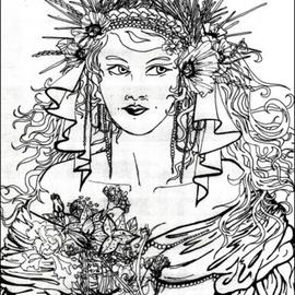 Stephanie Hayden: 'Marriage of Persephone', 1994 Pen Drawing, Mythology. 