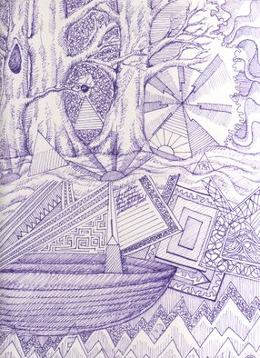 Jared Sosby: 'purple treez', 2014 Pen Drawing, Trees.   trees, boat, purple,   ...
