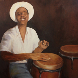 Angel Cruz: 'el rumbero', 2021 Oil Painting, Representational. Artist Description: A rumbero  percussionist  doing his thing ...