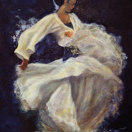 Sylva Zalmanson: 'Flamenco in white', 2013 Other Painting, Dance. Artist Description:          Dance, flamenco, girl, figurative     A portrait of young woman in medevieal style       ...