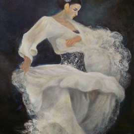 Sylva Zalmanson: 'Flamenco in white 2', 2014 Oil Painting, Dance. Artist Description:    Dance, flamenco, girl, oil on canvas, figurative ...