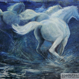 Sylva Zalmanson: 'Three running horses', 2013 Oil Painting, Animals. Artist Description:            Horses, running horses, oil painting.    A portrait of young woman in medevieal style         ...