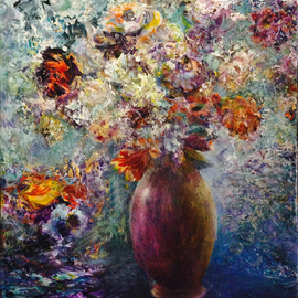 Sylva Zalmanson: 'Winter flowers', 2015 Acrylic Painting, Floral. Artist Description:    still life with flowers in a purple vase     ...