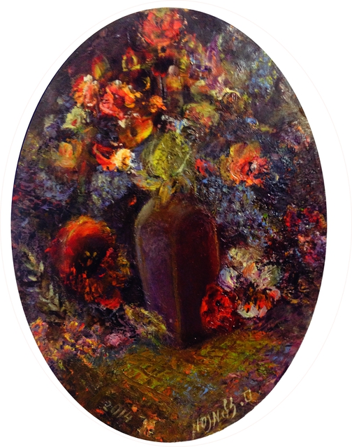 Sylva Zalmanson  'Still Life With Flowers In A Vase  ', created in 2014, Original Mixed Media.