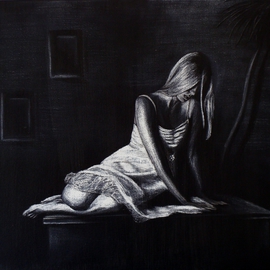 Aubin De Jongh: 'Broken Wings', 2015 Pastel, Beauty. Artist Description:  Woman sitting on table...