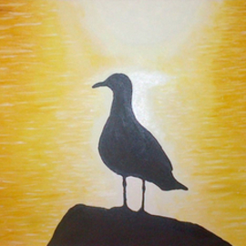 Aubin De Jongh: 'Seagull', 2012 Oil Painting, Sea Life. Artist Description:  Seagull on a rock in front of a ocean sunset ...