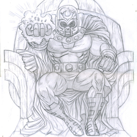Addi Rujoh: 'magneto sits on throne', 2023 Pencil Drawing, Comics. Artist Description: The maniacal Magneto sits on his throne, with a an energy surging through his stretched hand. Pencil drawing on Bristol Board. ...
