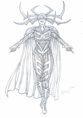 Addi Rujoh: 'the queen of darkness hela', 2020 Pencil Drawing, Comics. Pencil drawing on Bristol Board of Hela, walking with arms stretched out. The queen of darkness is about to cast a spell on a poor unfortunate soul. ...