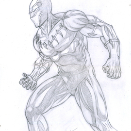 Addi Rujoh: 'the rise', 2023 Pencil Drawing, Comics. Artist Description: Black Panther in action mode and pose and ready to encounter what is ahead.  This was inspired by the movie and the character being of a king, ruler, and leader.  The drawing was created with pencil on an A3 size Bristol Board...