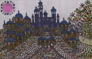 Adib Fattal: 'A cross in a church square', 2008 Marker Drawing, Naive. 