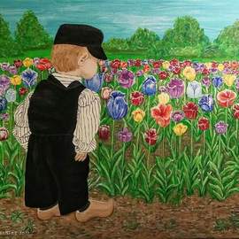 Althea E Jenkins: 'boy and a field of tulips', 2017 Acrylic Painting, People. Artist Description: Dutch boy...