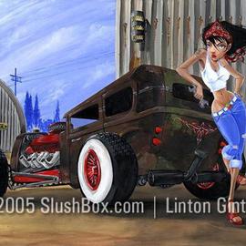 Jr Linton: 'A Tudor and Two Ds', 2005 Acrylic Painting, Automotive. Artist Description: Monster Joe' s Daughter just finished up her A. Don' t even think about touchin' either of them. keywords: Hot rod girl car model a hotrod rat rod pin up pinup...