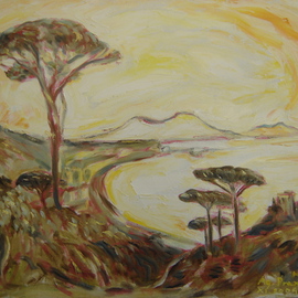 Agnieszka Praxmayer: 'Napoli and Vesuvius ,Italy ', 2004 Oil Painting, Landscape. Artist Description:   Italy / seaside / Volcano Vesuvius           ...
