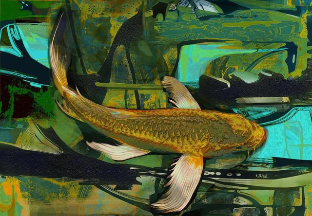Artist Airton Sobreira. 'Golden River Koi' Artwork Image, Created in 2013, Original Digital Painting. #art #artist