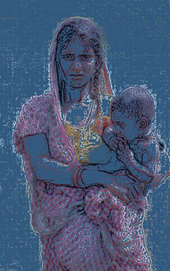 Ajeet Kumar Shaah: 'mother  and  child', 2010 Digital Art, Conceptual. This work is available as digital file of 300 dpi 6000 pixel at longest side, jpg or tif, as single owner speciality collection with total rights. art, blue, child, digital, indian art, lady, north india, people, pink, two, virtical, yellow  ...