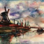 Landscape  with a windmill By Ivan Serbezov