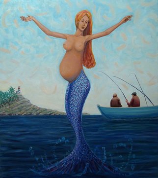 Mile Albijanic: 'pregnant mermaid', 2010 Oil Painting, Magical. 
