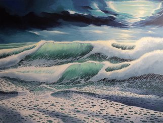 Alejandro Del Valle: 'First cut', 2013 Acrylic Painting, Seascape.  ocean, sea, wave, water, foam, moonlight, clouds    ...