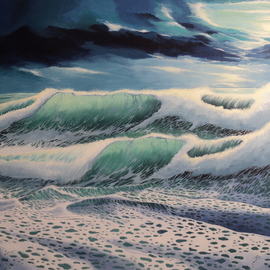 Alejandro Del Valle: 'First cut', 2013 Acrylic Painting, Seascape. Artist Description:  ocean, sea, wave, water, foam, moonlight, clouds    ...