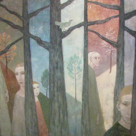 Alexandra Schastlivaya: 'Forest Time', 2014 Oil Painting, Surrealism. Artist Description:  Forest, Mystical space, Imagination,hallucination, Depth, old womens,the Original of life on Earth. . .        ...
