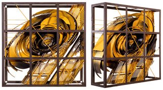 Alexey Klimov: 'past continuous in yellow', 2009 Steel Sculpture, Abstract. This collection of 4 wall sculptures reflects my fascination with the timeless nature of most visually captivating architectural detail of the ancient past graduating into contemporary Post- Modern. This is where the name 