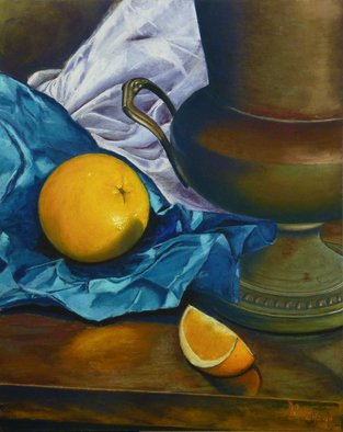 Alex Mirrington: 'Orange on Blue', 2010 Pastel, Still Life. 