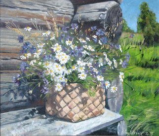 Alexander Bezrodnykh: 'chamomile cornflowers', 2015 Oil Painting, Sea Life. summer, chamomile. cornflowers, flowers...