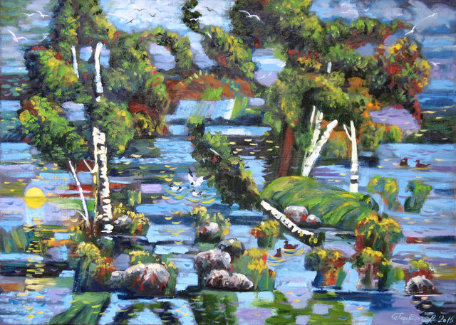 Alexander Bezrodnykh  'Lake Vuoksa Islands', created in 2016, Original Painting Oil.