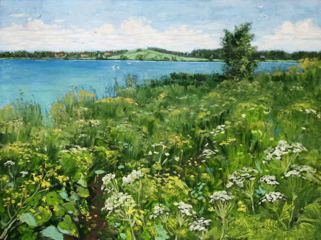 Alexander Bezrodnykh  'Pathway Lake', created in 2017, Original Painting Oil.