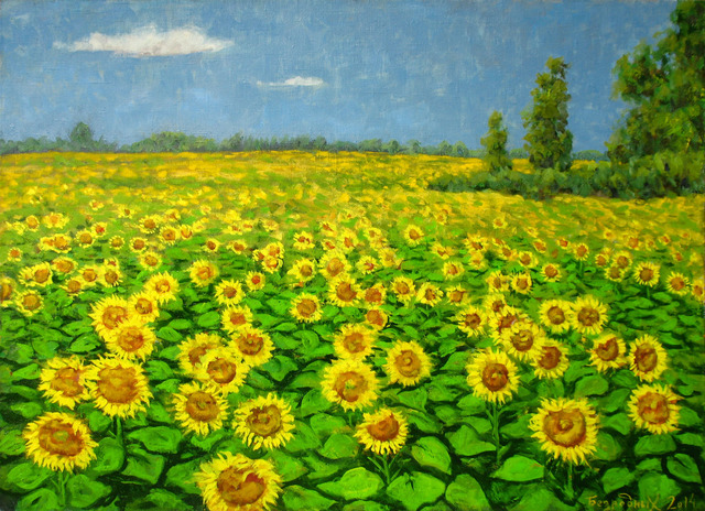 Artist Alexander Bezrodnykh. 'Sunflowers' Artwork Image, Created in 2014, Original Painting Oil. #art #artist