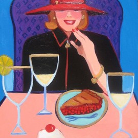 Alice Murdoch: 'Under Cover', 2010 Oil Painting, Figurative. Artist Description:   Woman enjoys desserts  ...