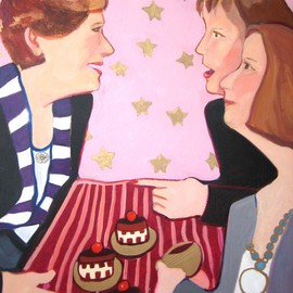 Alice Murdoch: 'neiman Marcus Mousse Cakes', 2011 Oil Painting, Figurative. Artist Description:         Friends enjoy cakes       ...