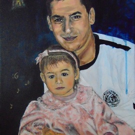 Alina Savko: 'Andrzej z Nikoletta', 2019 Acrylic Painting, Portrait. Artist Description: It is a painting of a young father holding his baby daughter on his lap. ...