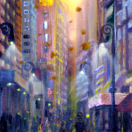 Allan Linder: 'core', 2022 Acrylic Painting, Cityscape. Artist Description: Core started as a hand- painted acrylic artwork of the city and then digitally painted, animated, and finally, one hundred or more multiple layers are compiled to reveal the artwork. Linder combines real- world artwork with digital compositions that fuse texture from painting on canvas with motion animation, ...