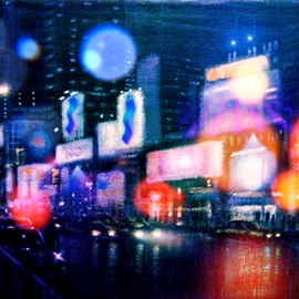 Allan Linder: 'saturday night', 2022 Acrylic Painting, Cityscape. Artist Description: Saturday Night started as a hand- painted acrylic artwork of the city and then digitally painted, animated, and finally, one hundred or more multiple layers are compiled to reveal the artwork. Linder combines real- world artwork with digital compositions that fuse texture from painting on canvas with motion ...
