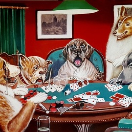 Alla Alevtina Volkova: 'Dogs Playing Poker', 2019 Oil Painting, Dogs. Artist Description: Dogs Playing Poker, reproduction Cassius Marcellus Coolidge.  Oil Painting Original Wall painting on Canvas by Alla Volkova.  Perfect gift for any occasion.  Size 24x 36inches 60. 000 x 90. 000 x 3 cmThe oil paintingDogs Playing Poker was written in 2019.  All my works are written by ...