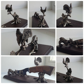 Aleksey Martemjanov: 'lynx and wood grouse', 2017 Mixed Media Sculpture, Animals. Artist Description: Table stand for hunting knives Lynx and wood grouse. ...