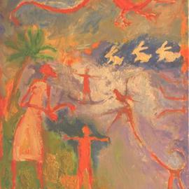 Ahmed Al Safi: 'Farmer and Dragon ', 2004 Oil Painting, Family. 