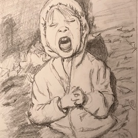 Alyse Dietrich: 'leaf pile', 2017 Graphite Drawing, Figurative. Artist Description: leaf pile, yelling, yell, mouth, rain coat, child...