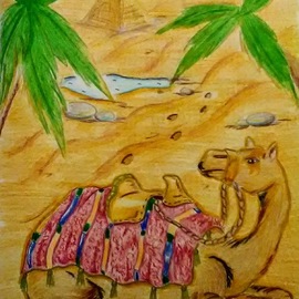 Aaron Mallery: 'camel oasis', 2020 Pencil Drawing, Animals. Artist Description: Illustration of a desert camel finding rest...