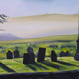 Eleanor Hartwell: 'Duhallow Sunrise', 2003 Oil Painting, Landscape. Artist Description: misty morning cemetery mountain...