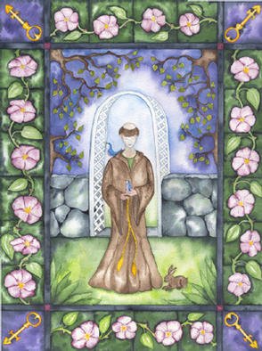 Eleanor Hartwell: 'HeavensGate', 2002 Watercolor, Religious. Artist Description: Third of the series, Nomads, Indians, Saints. . . ie. . . Walking Shoes, Feathered Arms, Heaven' s Gate. ...